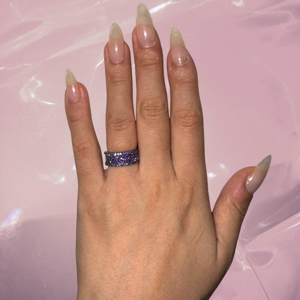Y2K goth grunge Purple stone Iced out 925 Sterling silver band ring Size 5